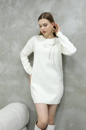 Rosso Pearl Stone-Embossed Knitwear Tunic