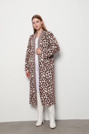 Rosso Leopard Patterned Long Knitwear Cardigan